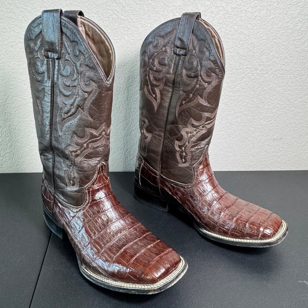 Circle G by Corral Caiman Mens Cowboy Boots Square Chocolate‎ Brown Mexico 8.5D